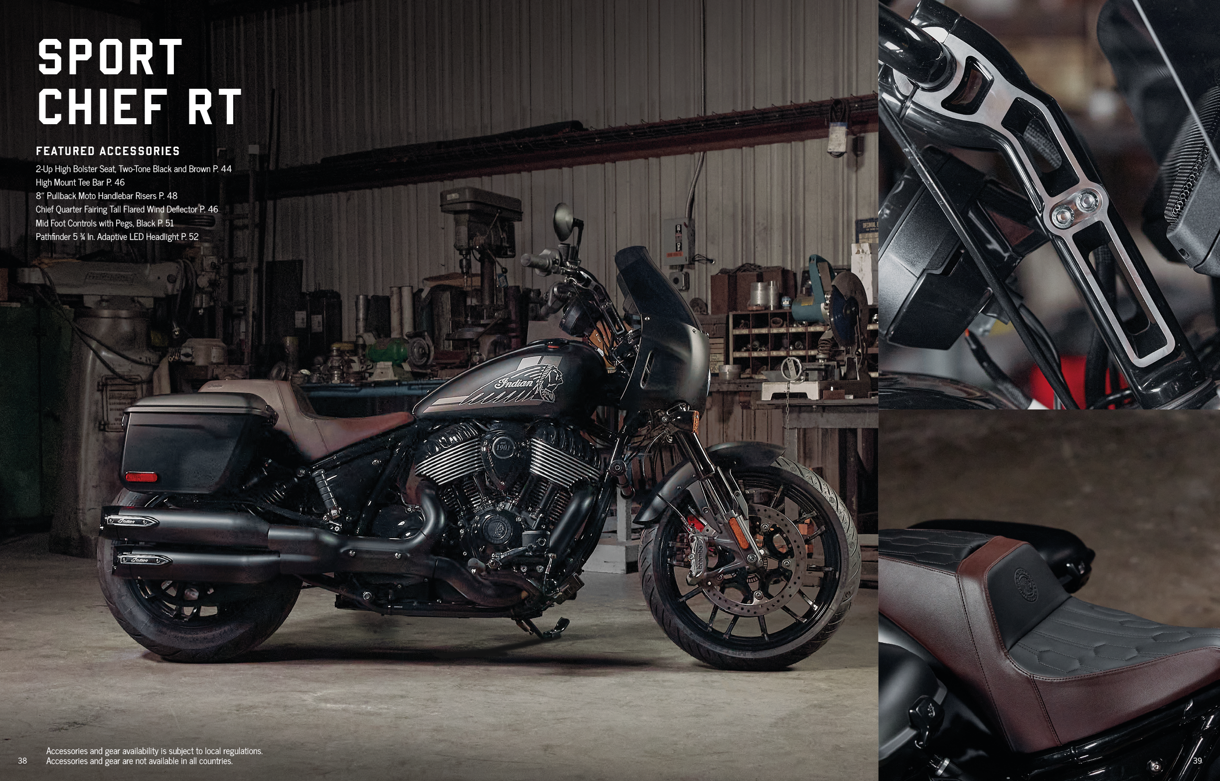 A motorcycle is shown in a magazine ad, with a side view and a close up of the front. The motorcycle is parked in a garage, and there is a person visible in the background. AI generated content